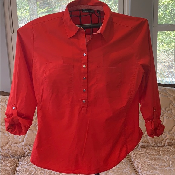 Red Mid Length Button Down Top - Picture 2 of 7